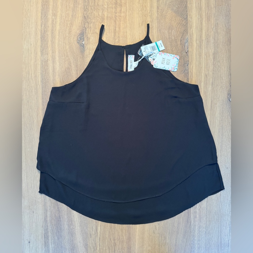 Pink Rose Women Top. Size L. Black. Spaghetti straps. Lightweight fabric. NWT.